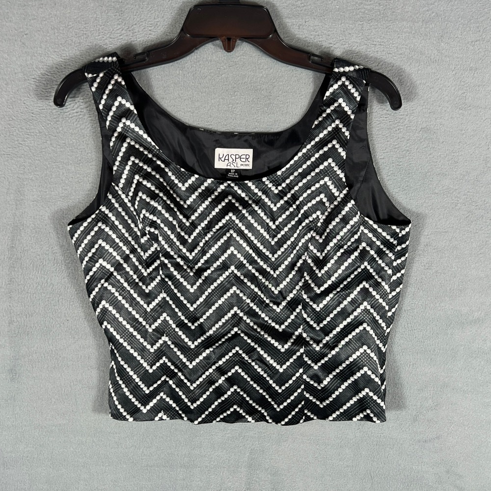 Kasper ASL Womens Tank Top 8P Black White Chevron Zig Zag Sleeveless Scoop Neck